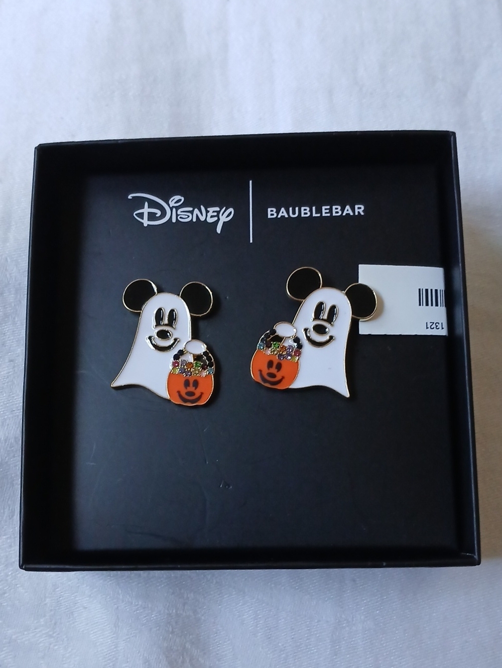 BaubleBar Disney Mickey Ghost Pumpkin Stud Earrings - White & Orange